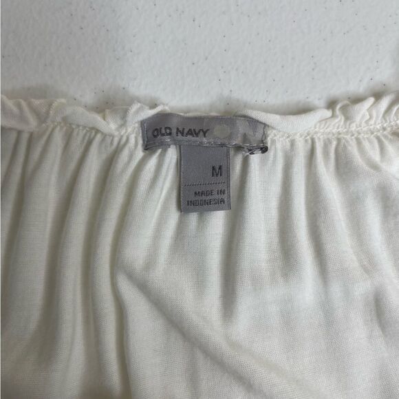 Old Navy Boho Ruffle Neck Long Sleeve Peplum Cream Rayon Shirt Women Medium - Picture 7 of 16